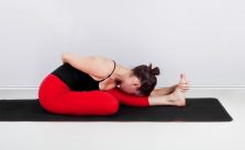 ardha baddha padma paschimottanasana (half-bound lotus forward bend pose)