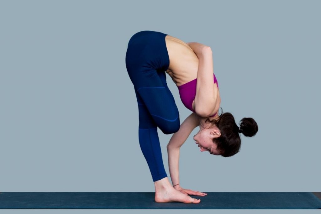 ardha baddha padmottanasana (half bound lotus forward fold)