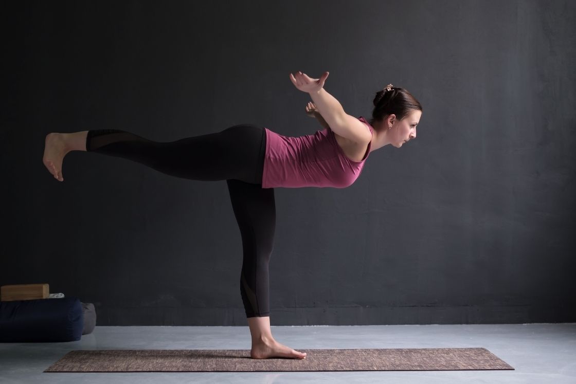 warrior 3 pose variation - hands sideways like the wings to fly