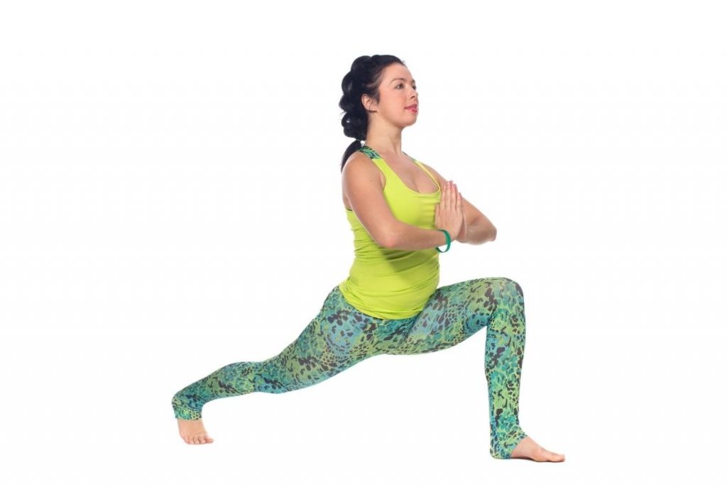 Utthita Ashwa Sanchalanasana namaste variation