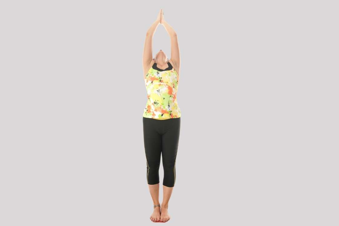 Diya Yoga  Yoga Consciousness  Urdhva Hastasana or the Upward Salute is  the Sanskrit way of saying throw your hands in the air This pose helps  improves posture and alignment and