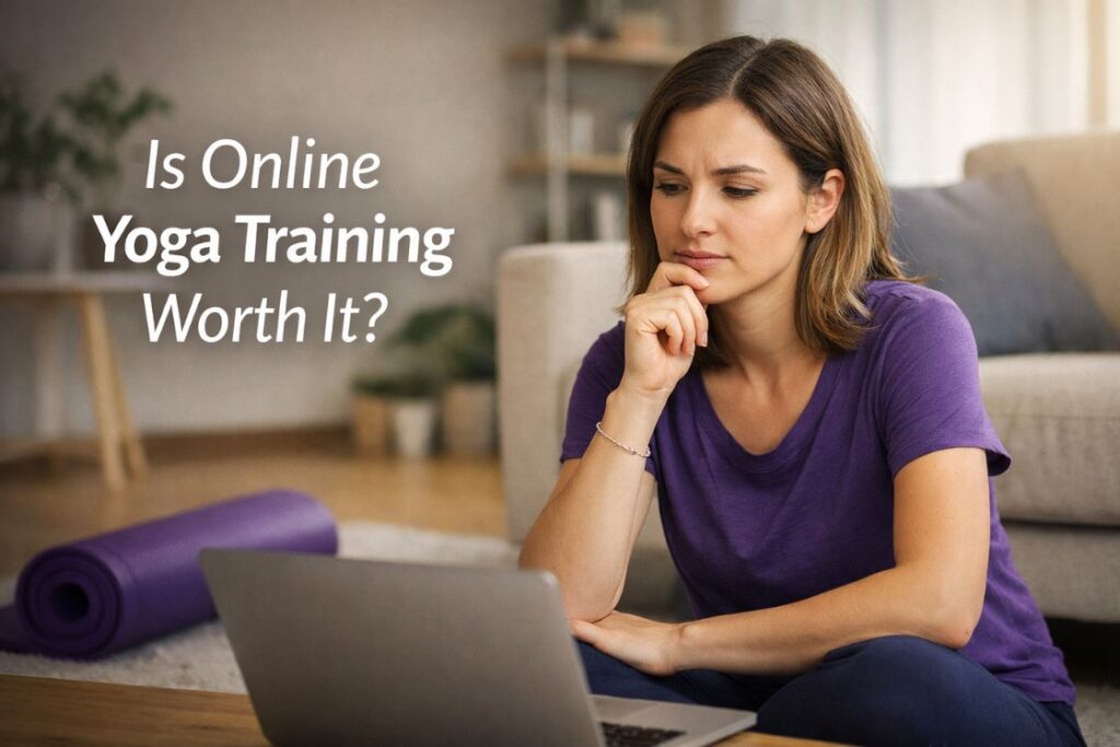 Person deciding whether online training is worth it