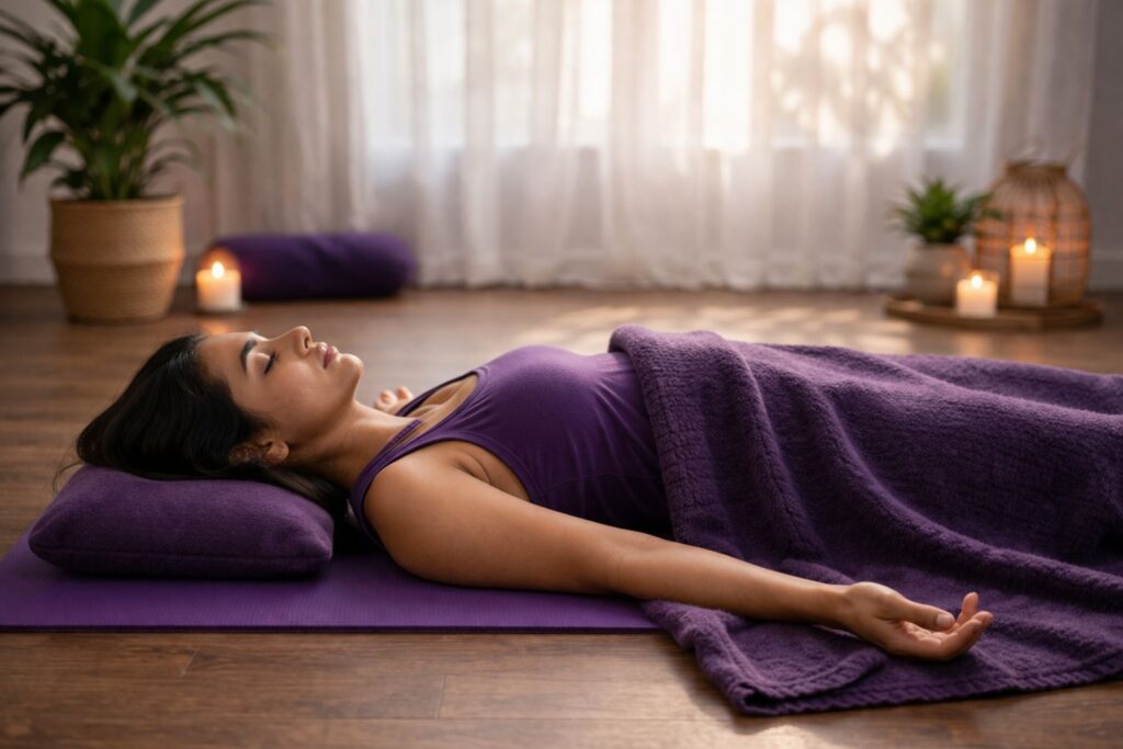 yoga nidra is practicing by female yogi