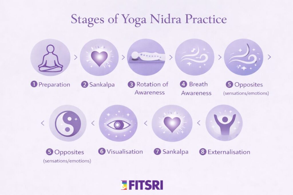 structure of yoga nidra practice showing sankalpa stages